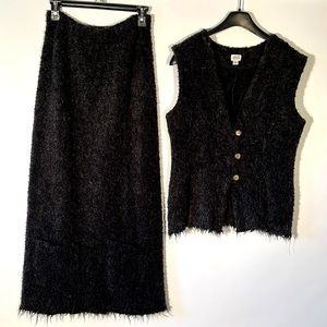 Marla Duran handmade long straight skirt and vest, dark grey.